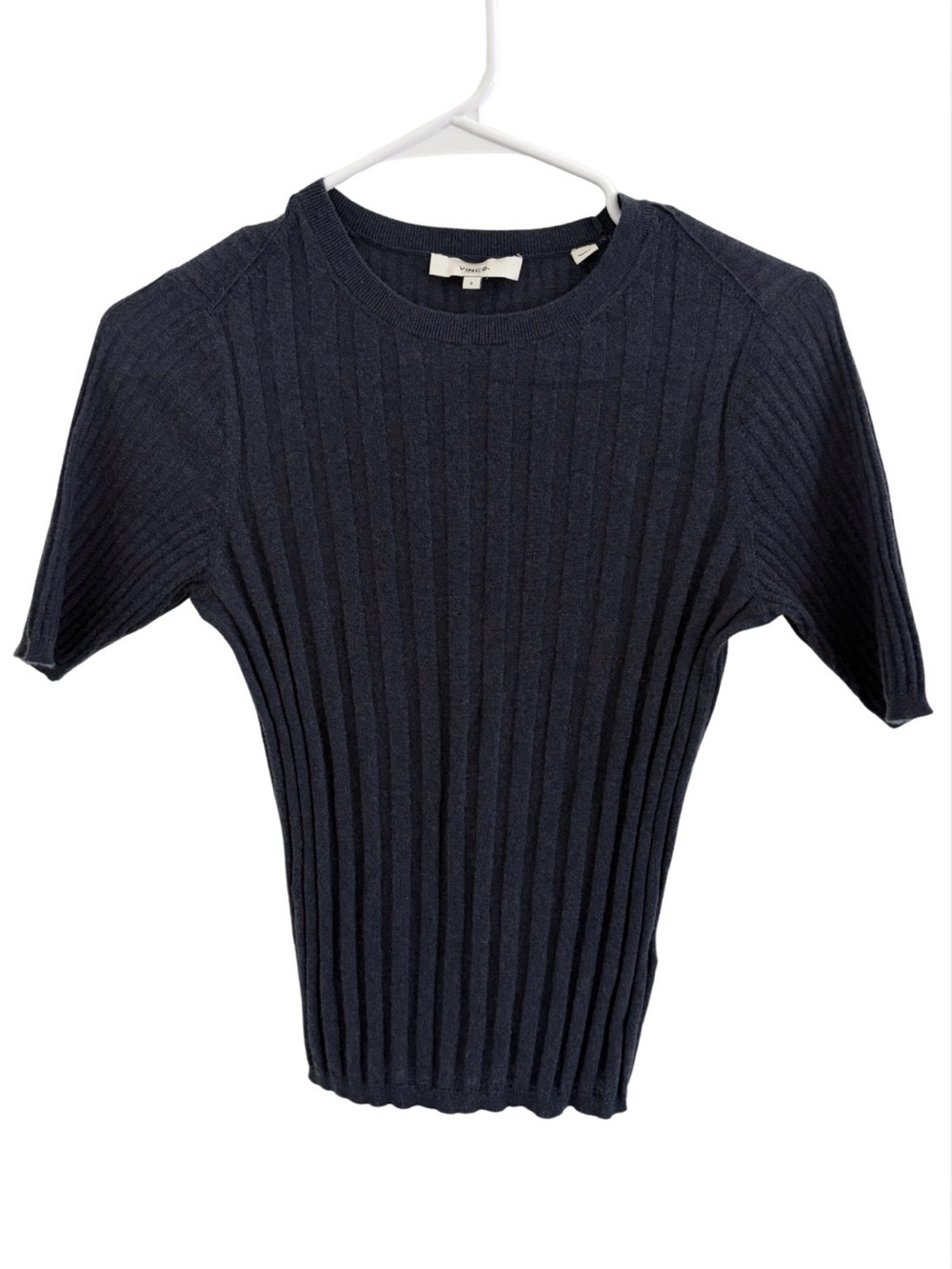 Vince Navy Ribbed Short-Sleeve Knit Tee